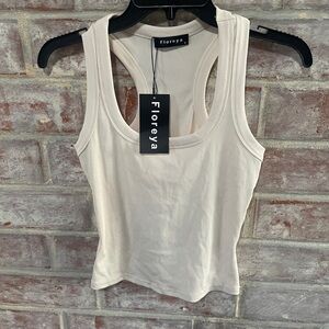 Floreya ribbed racerback tank top in a light color such as beige Size Medium NWT